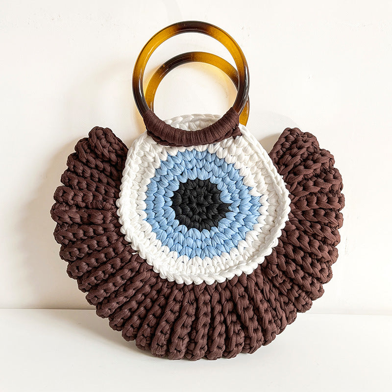 Wholesale Devil's Eye Handmade Woven Handbags, Cotton Thread Crochet Wrist Bags, Shell Bags